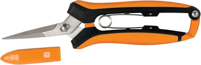 Fiskars Curved Micro-Tip Pruning Snips - 6" Garden Shears with Sheath and SoftGrip Handle - Yard and Garden Tools - Orange/Black by GreenHaven Gardens
