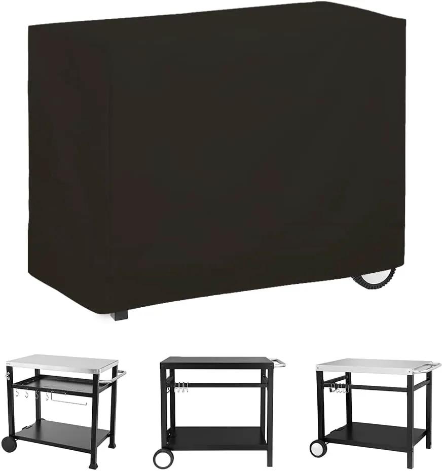 Outdoor Dining Cart Cover for Royal Gourmet Double-Shelf Movable Prep Grill Side Table Heavy Duty Waterproof Cover for Stainless Steel Top BBQ Pizza Oven Kitchen Work Table, Black by GreenHaven Gardens