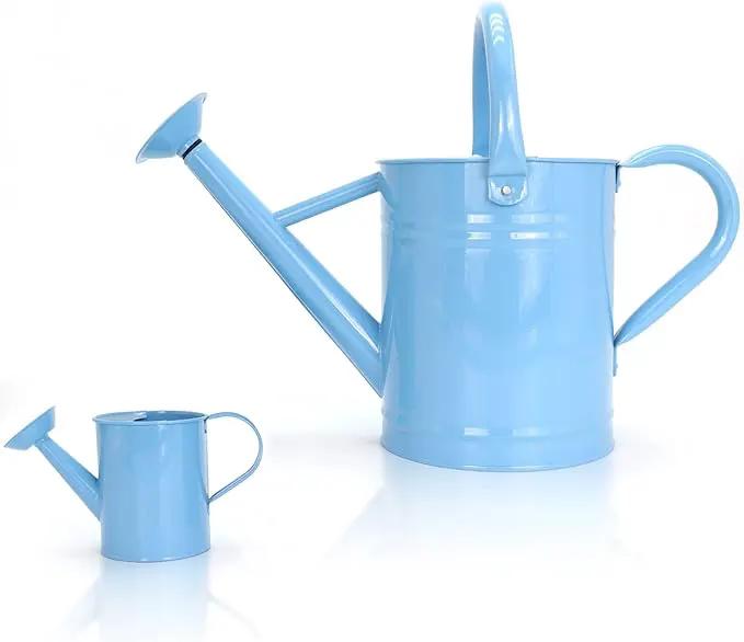 Metal Watering Can (1 Gallon) for Outdoor&Indoor Plants with Free Small Watering can for Kids, Plant Watering Can with Removable spout, Perfect for Garden Flower, Houseplants, (Light Blue) by GreenHaven Gardens