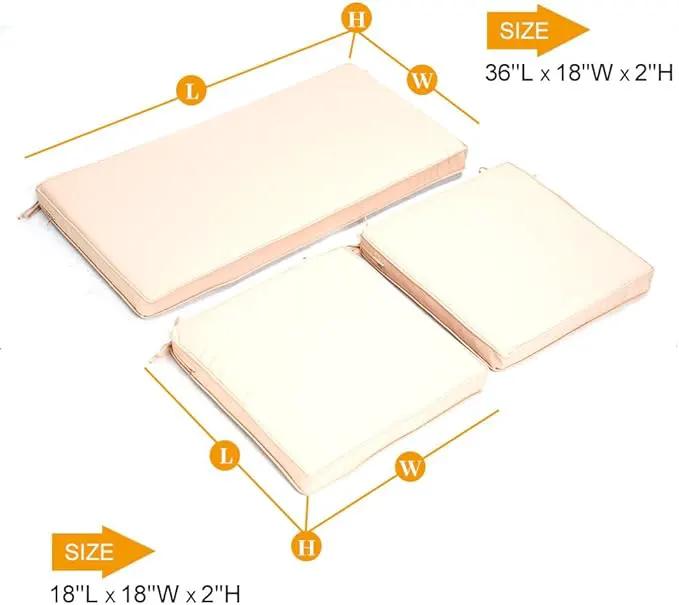 3-Pack Outdoor Patio Furniture Replacement Cushion Set–High-Elastic Sponge Cushions Fit 4-Piece Wicker Rattan Sofa, Loveseat & Chairs, 36x18x2 & 18x18x2, Waterproof, Fade-Resistant (Khaki) by GreenHaven Gardens
