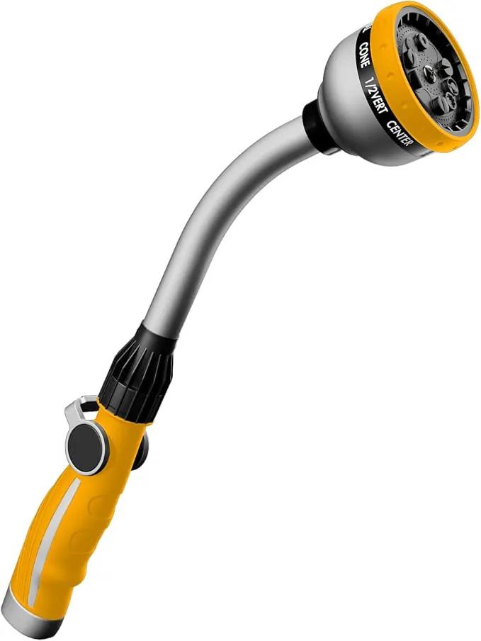 RESTMO Watering Wand Heavy Duty, Metal Garden Hose Wand with 10 Spray Patterns, 15-Inch Long Hose Nozzle Sprayer with Thumb Flow Control, Ideal to Water Hanging Baskets and Shrubs, Yellow by GreenHaven Gardens