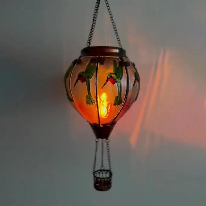 Hot Air Balloon Solar Lantern with Flickering Flame Hanging Solar Lanterns Outdoor Lights Waterproof Lanterns Decorative Garden Patio Yard Party Decor Hummingbirds&Pink Flowers by GreenHaven Gardens