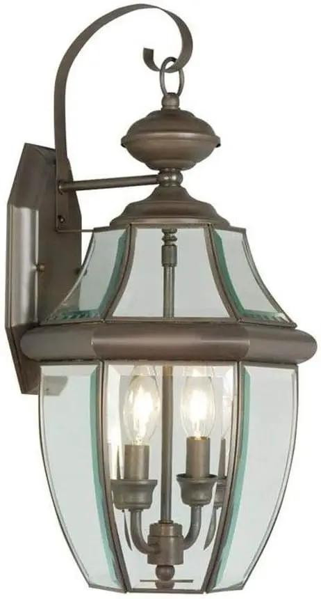 Livex Lighting 2251-07 Monterey 2 Light Outdoor Bronze Finish Solid Brass Wall Lantern with Clear Beveled Glass, 20.25" x 10.5" x 20.25" by GreenHaven Gardens