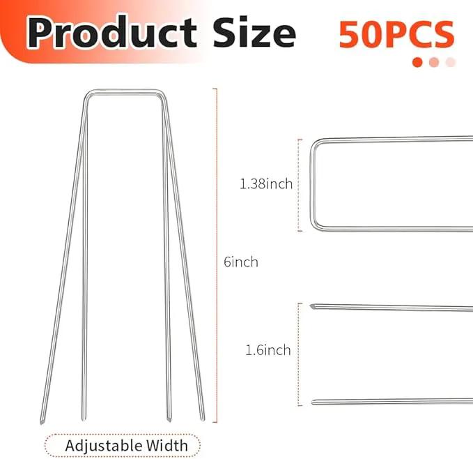 Landscape Staples, 50 Pcs Galvanized Garden Stakes, U-Shaped Tent Stakes, 6 Inch 11 Gauge Plant Cover Stakes, Anti-Rust Ground Sod Pins Yard Stakes for Landscape Weed Barrier Irrigation Tubing by GreenHaven Gardens