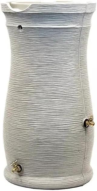 Stylish Impressions Capri Rain Saver, 50 Gallon, Sturdy Rain Barrel with Planter, Ribbed Design, Gray, with Dual Brass Spigots. by GreenHaven Gardens
