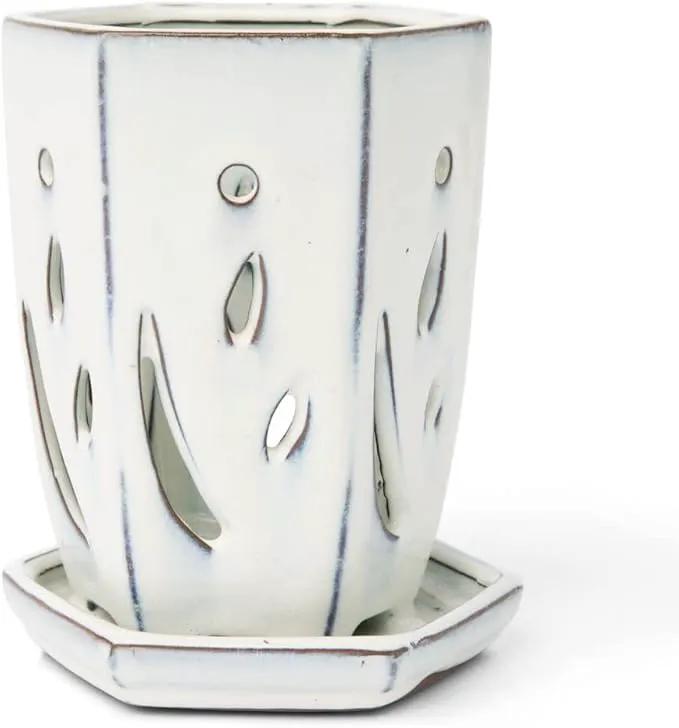 rePotme 4 x 6 inch Ceramic Orchid Pot (White Diamond) - Hexagon Orchid Pot with Holes by GreenHaven Gardens