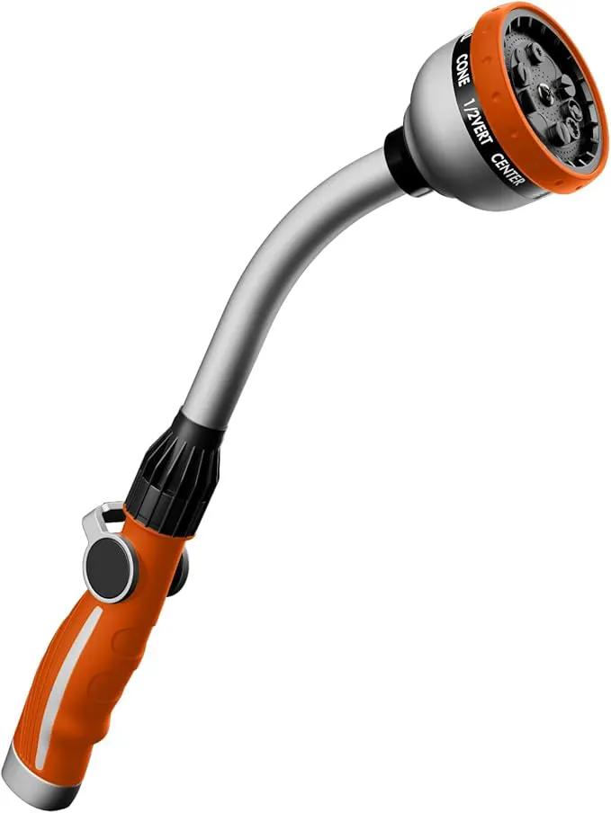 RESTMO Watering Wand Heavy Duty, Metal Garden Hose Wand with 10 Spray Patterns, 15-Inch Long Hose Nozzle Sprayer with Thumb Flow Control, Ideal to Water Hanging Baskets and Shrubs, Orange by GreenHaven Gardens