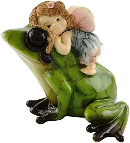Top Collection Miniature Fairy Garden and Terrarium Statue, Little Fairy Riding Frog by GreenHaven Gardens
