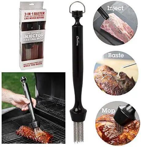 Camerons 3-in-1 Barbecue Injector Basting Mop - Baster Set Includes BBQ Chain Basting Brush & Meat Syringe to Baste, Marinate & Inject Food w Flavor - Indoor Outdoor Use - Grilling Cookout Essential by GreenHaven Gardens