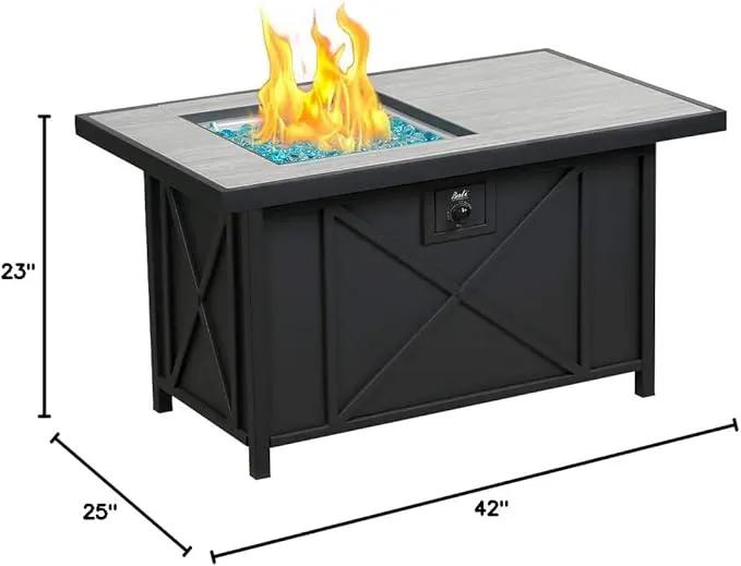 BALI OUTDOORS 42 inch 50,000 BTU Rectangular Propane Gas Fire Pit Table with Fire Glass and Table Lid, Fire Pits Outdoor for Garden, Patio, Backyard by GreenHaven Gardens