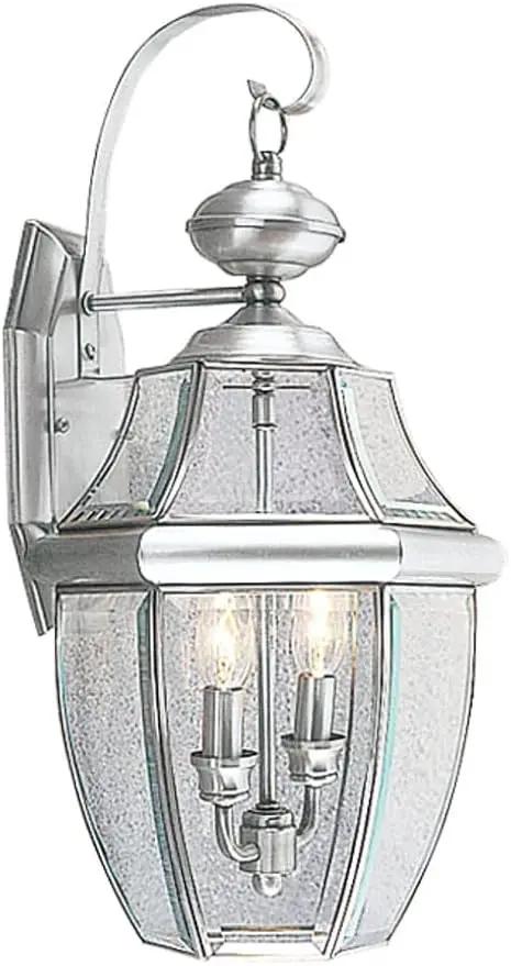 Livex Lighting 2251-91 Monterey 2 Light Outdoor Brushed Nickel Finish Solid Brass Wall Lantern with Clear Beveled Glass by GreenHaven Gardens
