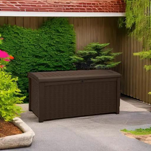 Keter Outdoor Storage Deck Box, for Patio, Backyard & Garden, Borneo, 110 Gallon, Brown - Lockable, Organizing, and Waterproof Plastic Container Bench by GreenHaven Gardens