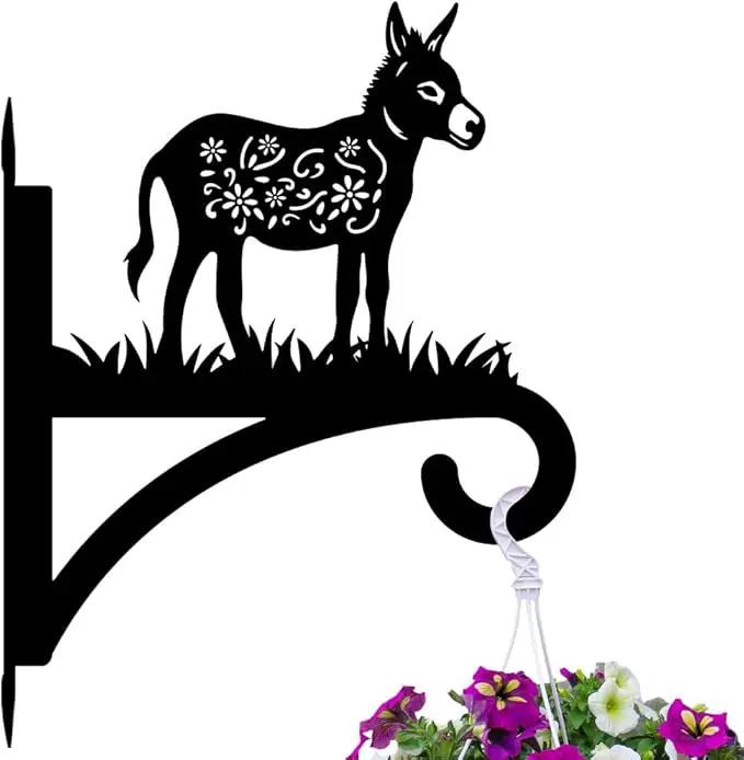 peacoblue Iron Plant Hangers Hooks for Outdoor Indoor Hanging Plants Flower Fern Pots Lantern Bird Feeder Wind Chime,12"x15.7" Weather Resistant Metal Wall Holder for Porch Garden Farmhouse(Donkey) by GreenHaven Gardens
