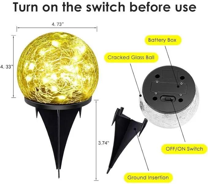 Solar Garden Lights, 2 Pack 60 LED Cracked Glass Solar Globe Lights Outdoor Decoration, Upgraded Waterproof Warm White LED Lights for Yard Pathway Patio Lawn Christmas Outside Decor, 4.73" by GreenHaven Gardens