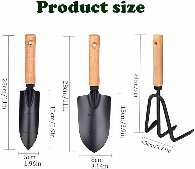 3 Pieces Garden Tools Set-Garden Rake Trowel, Gardening Tools with Wood Handle,Iron Crafts Gardening Work Kit with Solid Wood Ergonomic Handle Tools Succulent Gift Set Outdoor Gardening Tools(Black) by GreenHaven Gardens