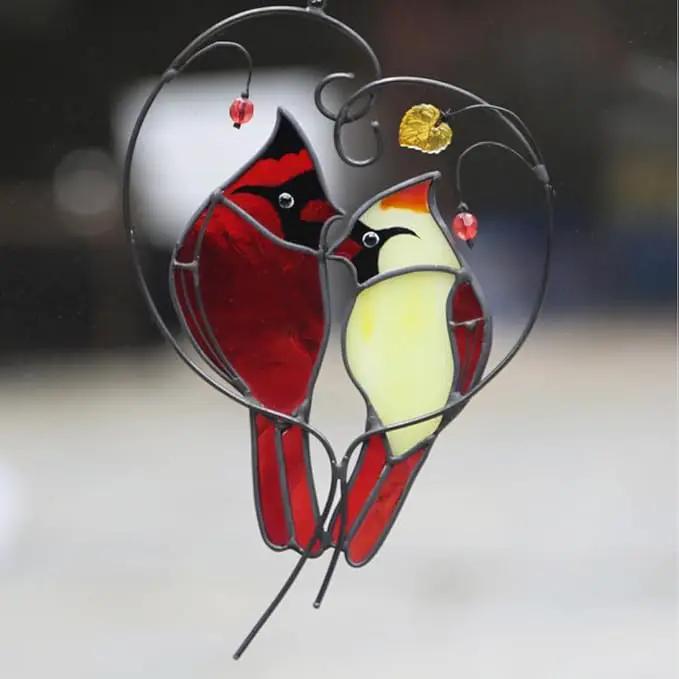 Cardinal Suncatchers Stained Glass for Windows Hangings,Male & Female Cardinal Stained Glass Sun Catchers,Stained Glass Red Love Birds Home Ornament,Gifts for Women by GreenHaven Gardens