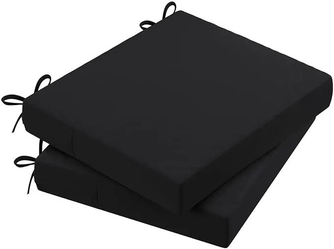 AAAAAcessories Outdoor Seat Cushions for Chairs, Waterproof, Fade-Resistant Patio Furniture Replacement Cushions, 20" x 18" x 3", Set of 2, Black by GreenHaven Gardens
