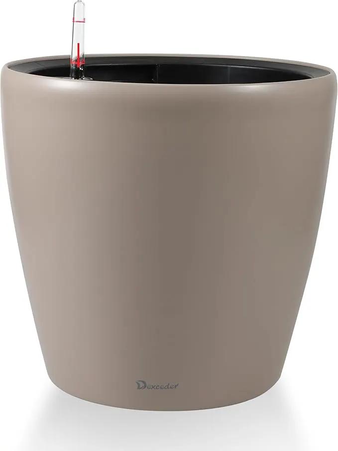Dexceder 13x12 Self Watering Planter with Wheels Indoor Outdoor, Inner Pot Design, Thickened Large Floor Standing Flower Plant Pot with Water Level Indicator (Taupe Matte) by GreenHaven Gardens