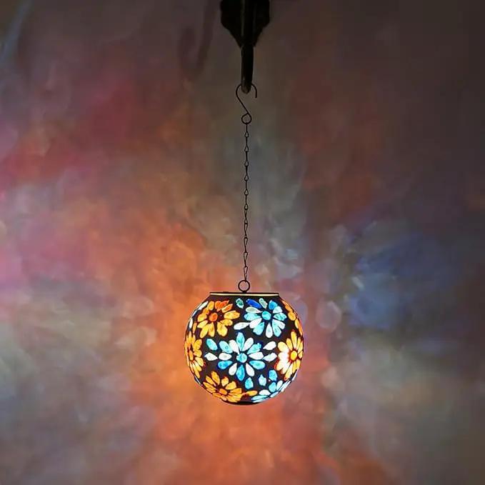 Solar Lanterns Outdoor Waterproof, Hanging Mosaic Flower Solar Lantern with Hook, Hanging Gazing Ball Globe Lantern for Garden Patio Yard Decor by GreenHaven Gardens