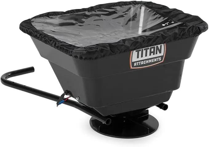 Titan Attachments 12 Volt ATV/UTV Broadcast Spreader, 80 LB Capacity, Back or Front Mounting for ATV, UTV, Or Utility Tractor, Lawn and Garden Seed Spreader with Rain Cover by GreenHaven Gardens
