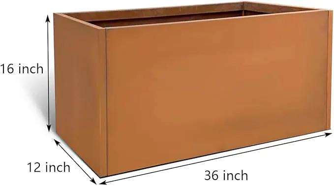 Corten Steel Planter Box Metal Outdoor Large Rectangular Rustic Durable Antique Detached for Commercial Residential Patio Deck and Backyard 36" x 12" x 16" by GreenHaven Gardens