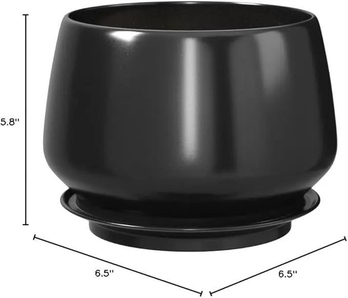 LE TAUCI Plant Pots, 4.1+5.1+6.5 inch, Set of 3, Ceramic Planters with Drainage Hole and Saucer, Indoor Flower Pot with Hole Mesh Pad, Gifts for Mom, Black by GreenHaven Gardens