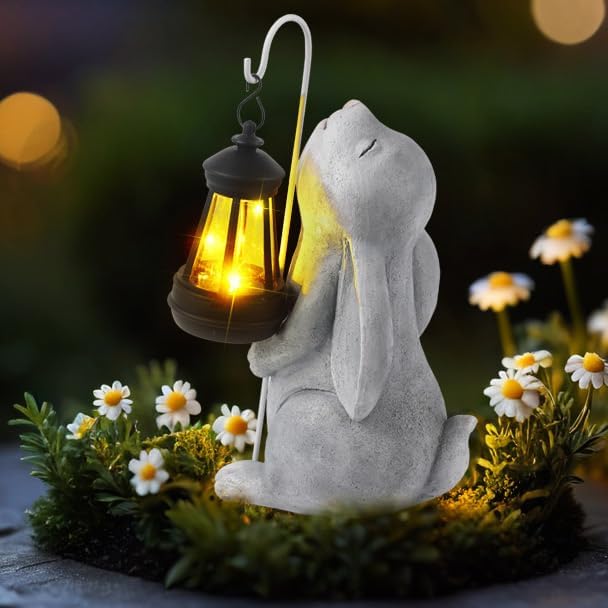 Solar Garden Outdoor Statues,Resin Rabbit Figurine Decorations with Solar Lantern, Outdoor Rabbit Art Decor for Lawn,Yard, Unique Housewarming Gift for Garden Home by GreenHaven Gardens