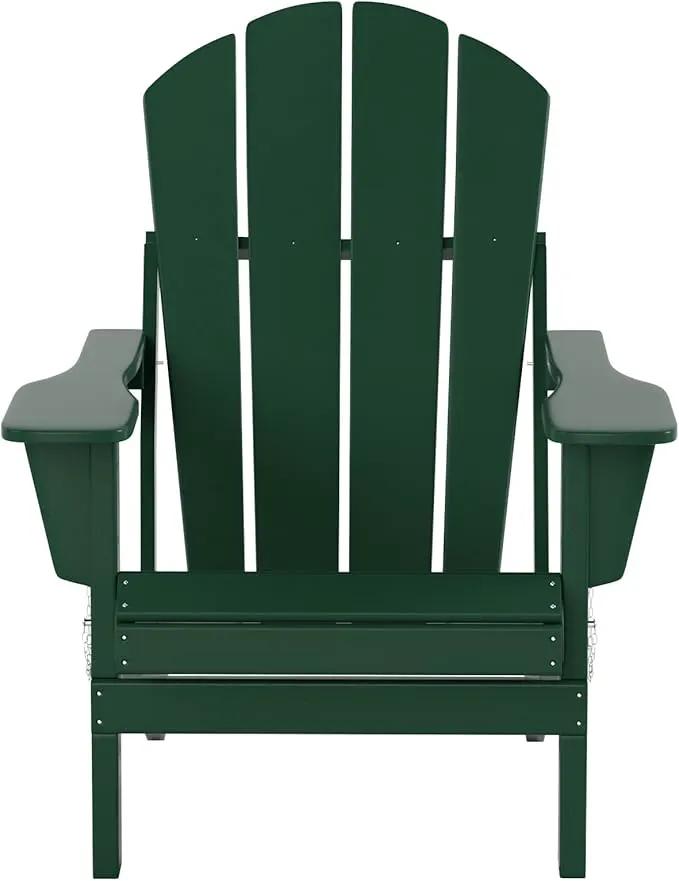 WO Home Furniture Adirondack Chair Table Set of 2 PCS Outdoor Folding Chair w Side Table Weather/UV Resistant for Lawn, Garden, Bon Fire, Balcony (Dark Green) by GreenHaven Gardens
