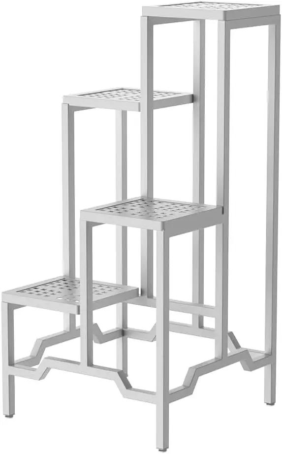 Plant Stand - Aluminum Indoor/Outdoor Flower Rack, Waterproof & Rust-Proof, Stable Support for Pots, Perfect for Living Room, Balcony, Garden, and Office (White, 4 Tier) by GreenHaven Gardens