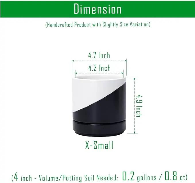 D'vine Dev 4.6 Inch Ceramic Planter Pot with Drainage Hole and Saucer, Indoor Cylinder Round Planter Pot, Oblique Monochrome Black and White, 94-O-B-K by GreenHaven Gardens