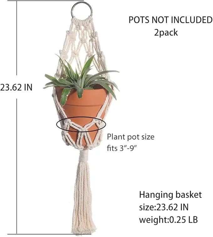 Boho Macrame Plant Hangers - Handmade Hemp Rope Hanging Baskets for Indoor Plants with Ceiling Hooks, Bohemian Home Decor Outdoor Wall Art by GreenHaven Gardens