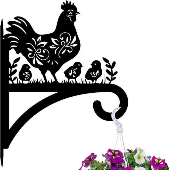 peacoblue Iron Plant Hangers Hooks for Outdoor Indoor Hanging Plants Flower Fern Pots Lantern Bird Feeder 12"x15" Weather Resistant Metal Wall Holder for Porch Garden Farmhouse(Hen and Chicks) by GreenHaven Gardens