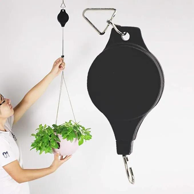 Pack Plant Hook Pulley, Retractable Plant Hanger Easy Reach Hanging Flower Basket for Garden Baskets Pots and Birds Feeder Hang High up and Pull Down to Water Or Feed (White 2Pack) by GreenHaven Gardens