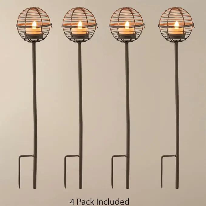 Solar Pathway Lights Outdoor, Rust Iron Ball Candle Holder Stake with Flickering Solar Powered Tea Lights, Perfect Decorative Garden Lighting for Yard Lawn Patio Landscape Decor Outside-4Pack by GreenHaven Gardens