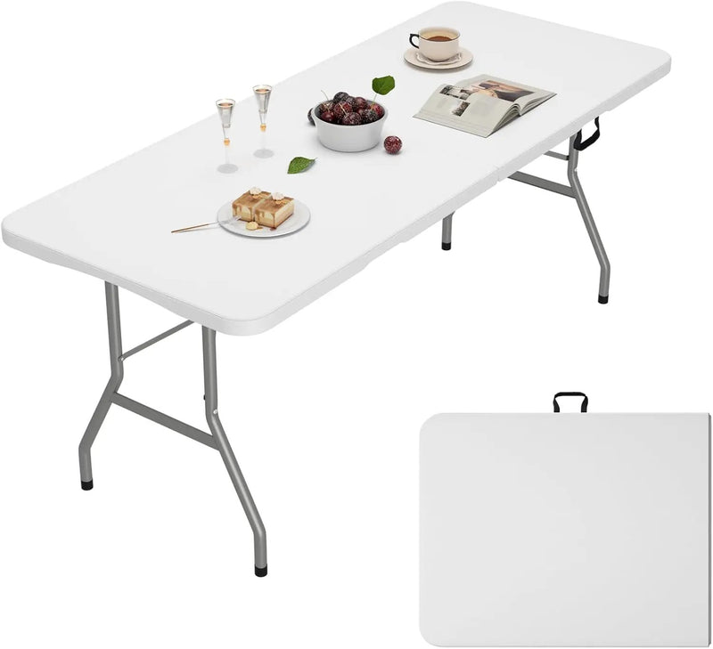6ft Folding Table, Outdoor Foldable Table with HDPE Tabletop, Safety Locks, Easy to Carry and Store, No-Assembly Camping Table for Dining, Picnic, White by GreenHaven Gardens