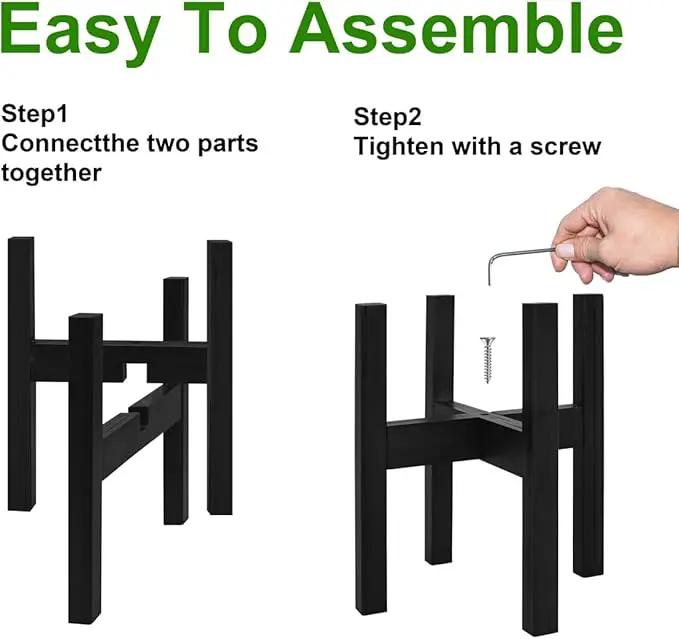 Adjustable Plant Stand Indoor,Bamboo Mid Century Modern Plants Stands, Stable Plant Holder,Fit 8 9 10 11 12 inch Pots (Pot & Plant Not Included)(Black) by GreenHaven Gardens