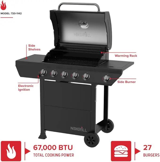 Nexgrill 5-Burner Gas Grill with Side Burner, 67,000 BTUs, 618 SQ. In. Cooking Area, Propane BBQ Grill with Stainless Steel Panel for Outdoor Cooking, Patios, and More - 720-1142 by GreenHaven Gardens