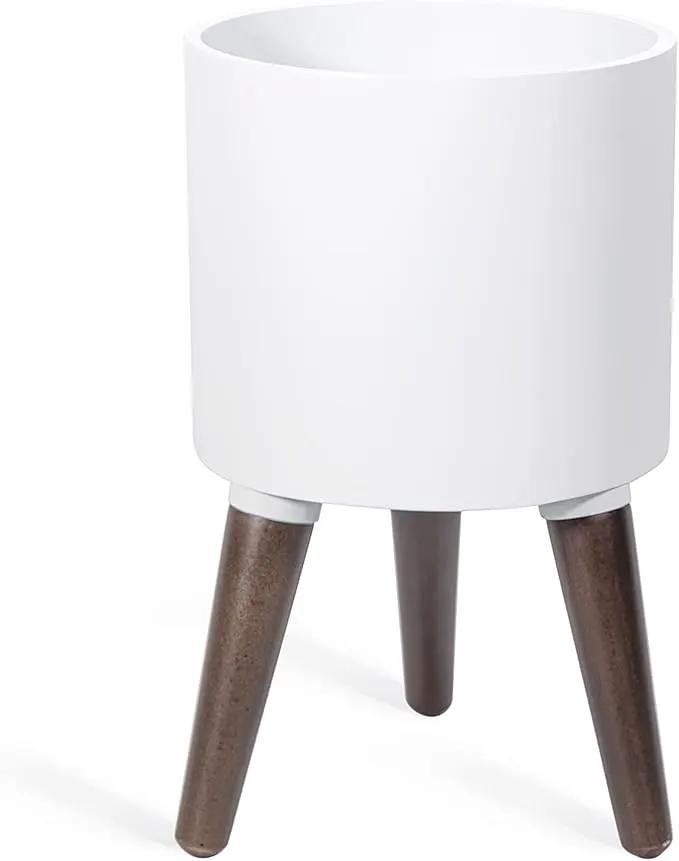D'vine Dev 8 Inch Planter Pot with Stand, Mid-Century Tall Plant Pot with Legs for Indoor Plants, Small, White, 88-O-A-1 by GreenHaven Gardens