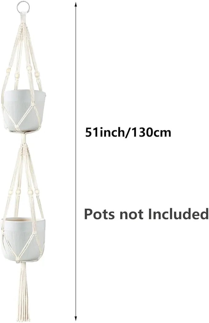 Belit 2 Pack Double Macrame Plant Hangers 2 Tier Hanging Planter Basket Decorative Flower Pot Holder Rope for Indoor Outdoor Home Decor 51 Inch by GreenHaven Gardens