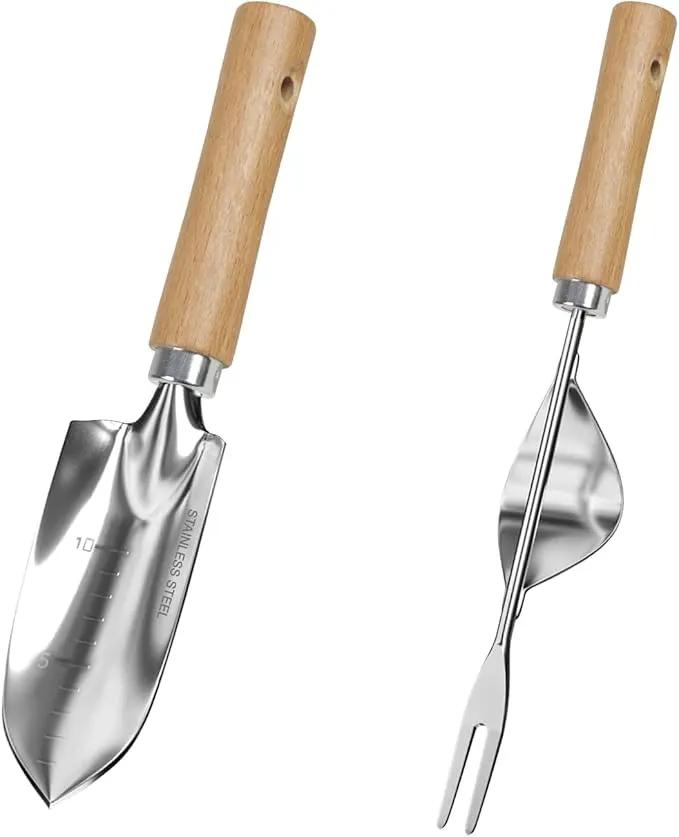 LeMotech Garden Tool Set, 2Pcs Gardening Hand Tools, Stainless Steel Transplant Shovel and Weeder with Beech Handle, Outdoor Gardening Kit for Women Men by GreenHaven Gardens