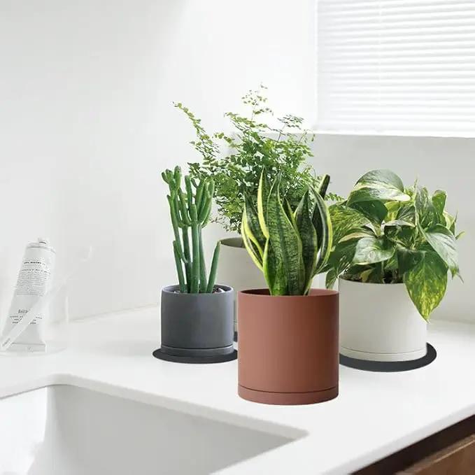 2 Pack Ceramic Plant Saucer Pot Tray 6 Inch, Planter Saucers 4 5 6 7 8 9 10 11 12 13 Inch for Indoors Outdoor, Durable Sturdy Flower Drainage drip Water Tray for Glazed Pots Base (6.4 Inch-Grey) by GreenHaven Gardens