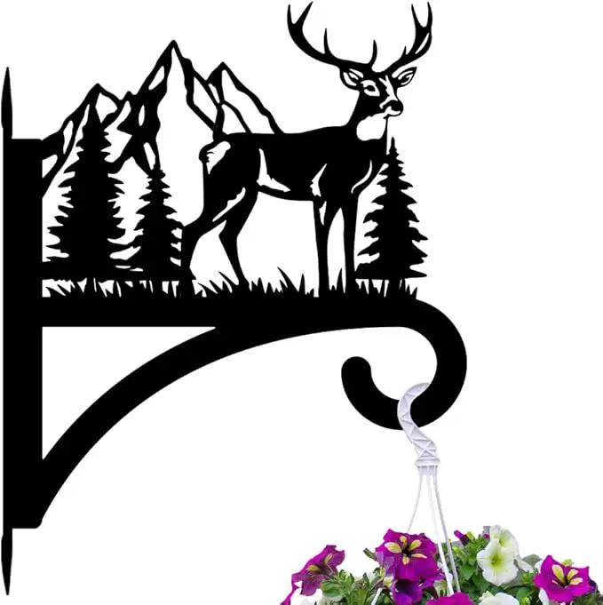 peacoblue Iron Plant Hanger Hook for Outdoor Indoor Hanging Plant Flower Fern Pots Lantern Bird Feeder,12"x15.4" Weather Resistant Metal Wall Holder for Porch Garden Farmhouse(Deer and Forest) by GreenHaven Gardens