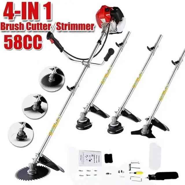 58CC Weed Wacker Brush Cutter, Gas Powered String Trimmer 4-in-1 Gas Weed Eater with 4 Detachable Heads Straight Shaft 2-Cycle for Weed, Brush(Orange) by GreenHaven Gardens