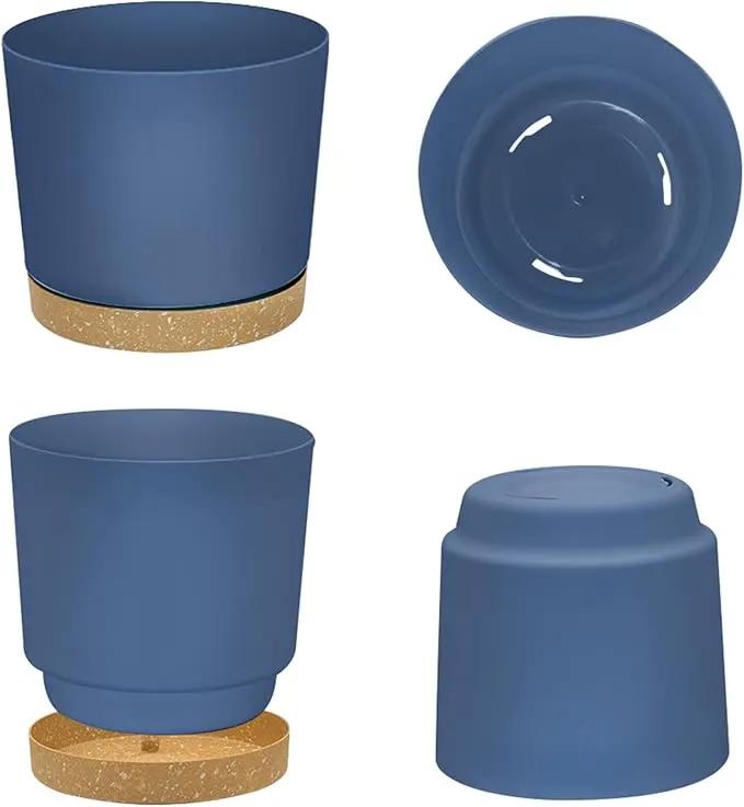 ZMTECH Plant Pots, Set of 6 6.5'' Self Watering Plastic Planter with Drainage Hole and Saucer,Modern Decorative Flower Pot for Indoor Outdoor House Plants, Succulents, Flowers - Blue by GreenHaven Gardens