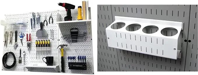 Wall Control 4 ft. Metal Pegboard Organizer - Standard Tool Storage Kit & Spray Can Holder Bracket for Pegboard & Slotted Tool Board - White by GreenHaven Gardens
