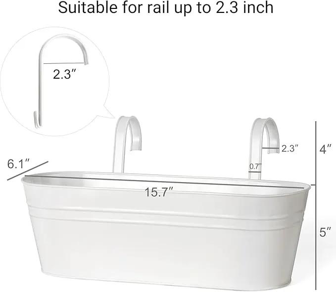 Dahey 3 Pcs Metal Iron Hanging Flower Pots for Railing Fence 15.7 Inch Hanging Bucket Pots Countryside Style Window Flower Plant Holder with Detachable Hooks for Garden Yard Home Decor, White by GreenHaven Gardens