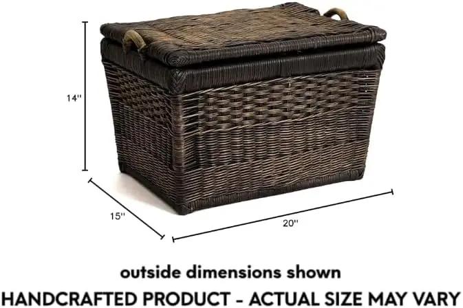 The Basket Lady Lift-Off Lid Wicker Storage Basket, Medium, 20 in L x 15 in W x 14 in H, Antique Walnut Brown by GreenHaven Gardens