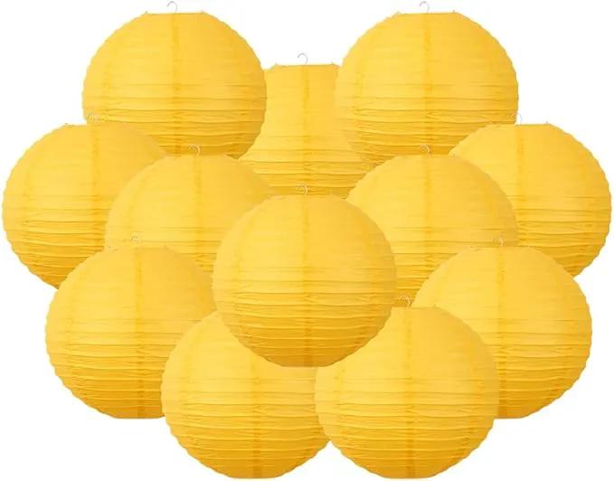 Chinese Style Paper Lanterns, Set of 12, Suitable for Party Decoration (Yellow, 12in) by GreenHaven Gardens