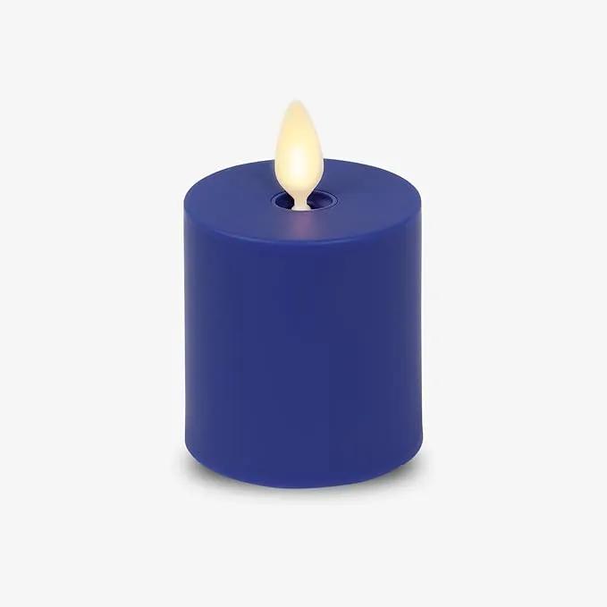 Luminara Outdoor Votive Flameless LED Candle, Vivid Ultramarine 2" x 3.2", Moving Flame Battery Operated Timer Remote Ready IPX4 Matte Plastic Finish by GreenHaven Gardens