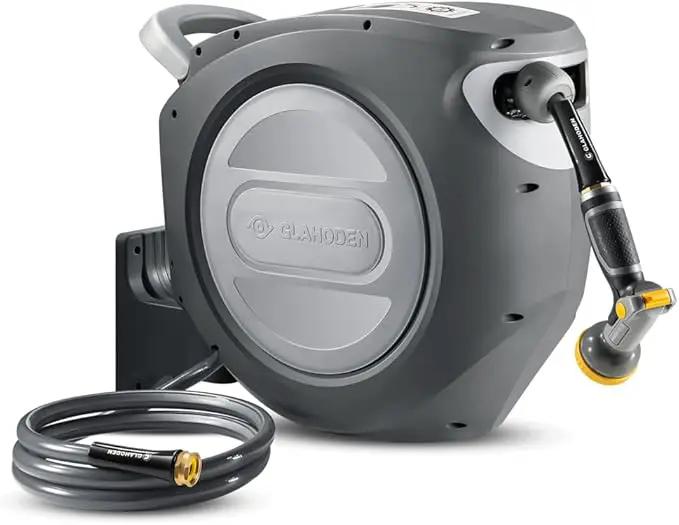 Retractable Garden Hose Reel 1/2 in x 130 ft Upgraded UV Resistant Heavy Duty Automatic Hose Reel Wall Mount 3/4 in Brass Fitting 9 Pattern Nozzle Any Length Lock Slow Retraction by GreenHaven Gardens